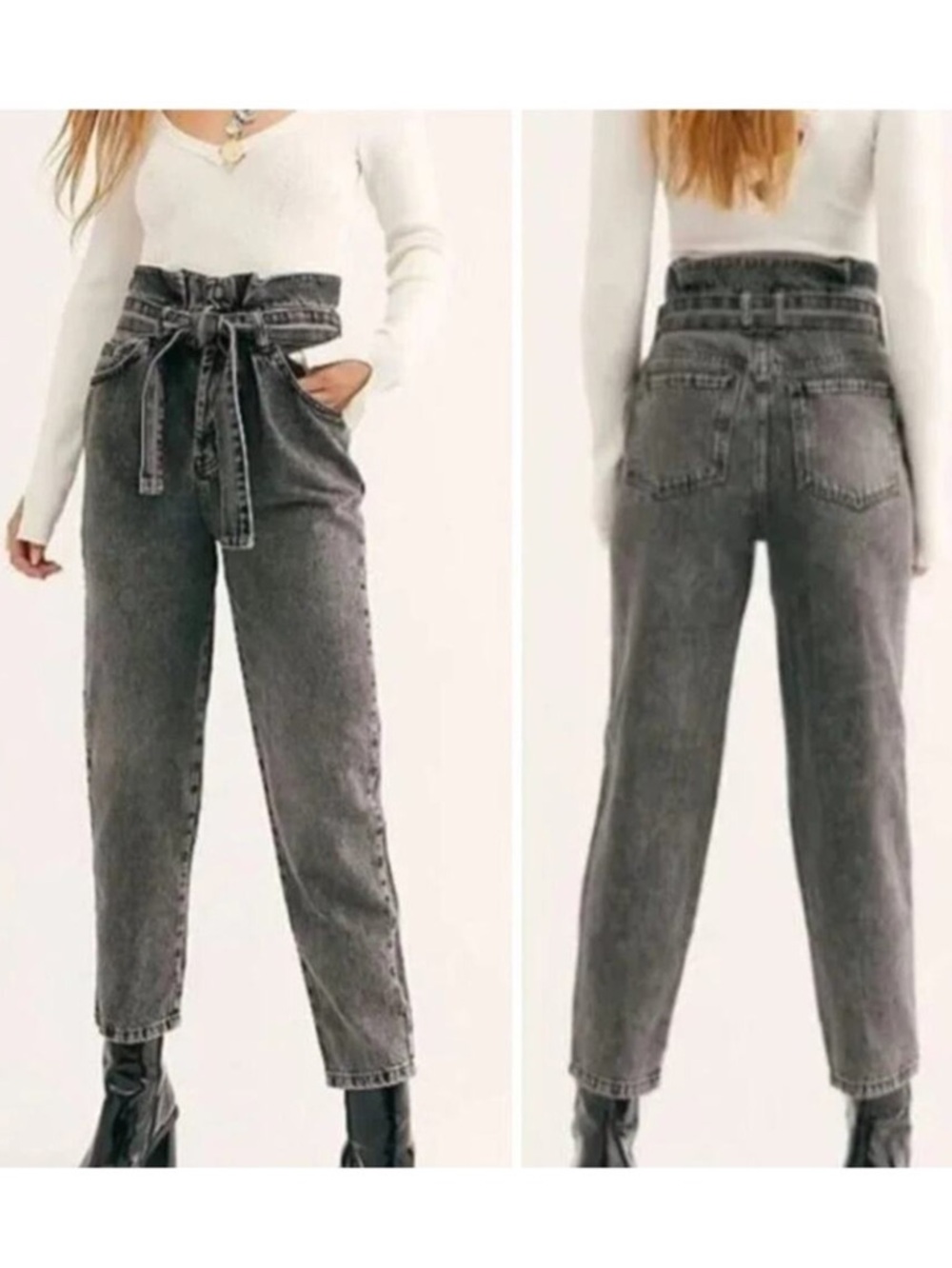 NWT We The Free People Paper Bag Waist Tie‎ Button Fly Jeans Womens 29